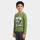 Boys Olive Green Cotton Blend Crew Neck Regular T-Shirt, ओलिव, small