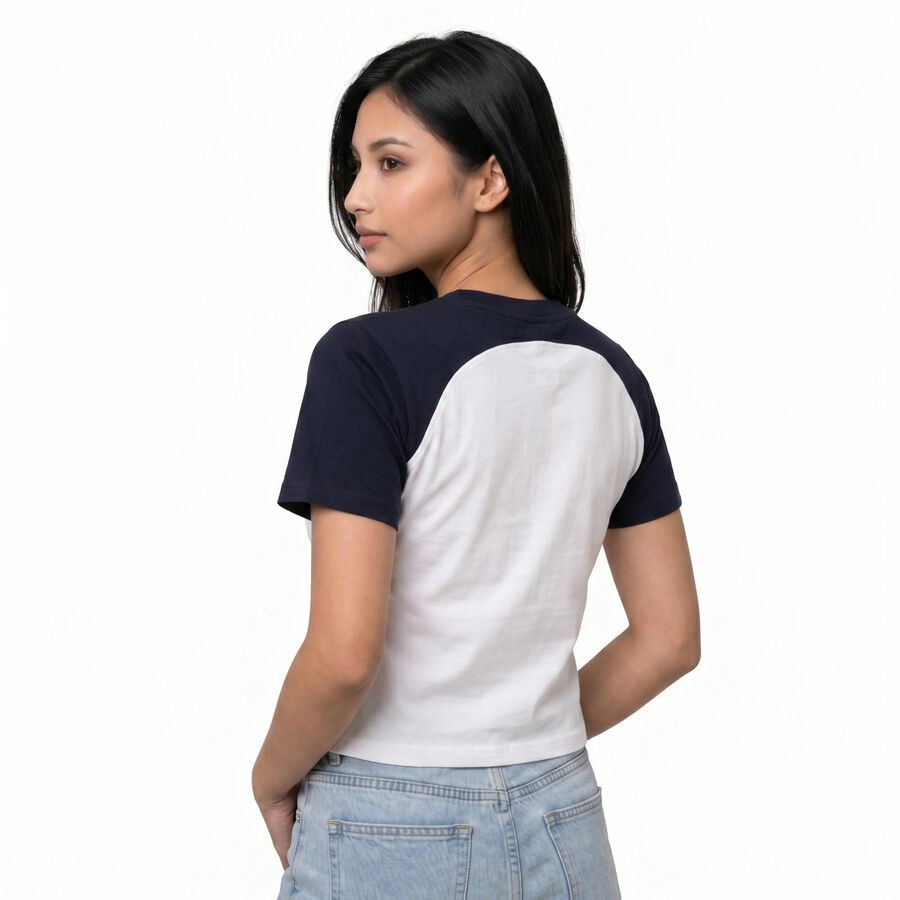 Women's Blue Cotton Round Neck Regular T-Shirt, नेवी ब्लू, large