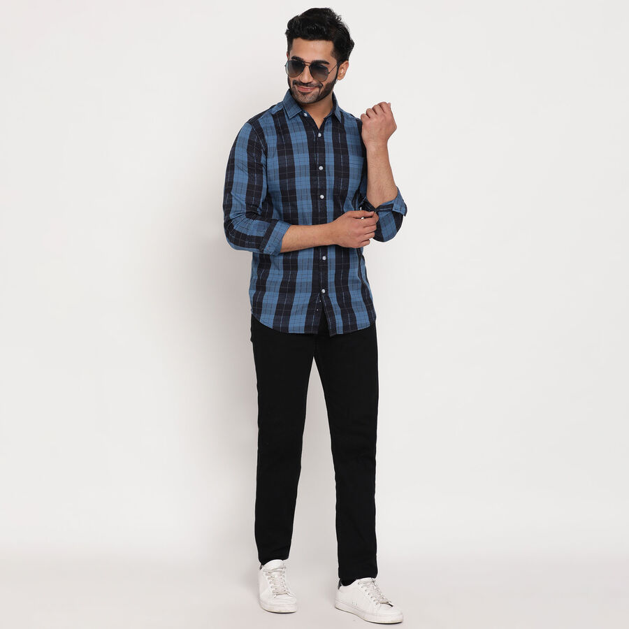 Cotton Checks Casual Shirt, मध्यम नीला, large image number null