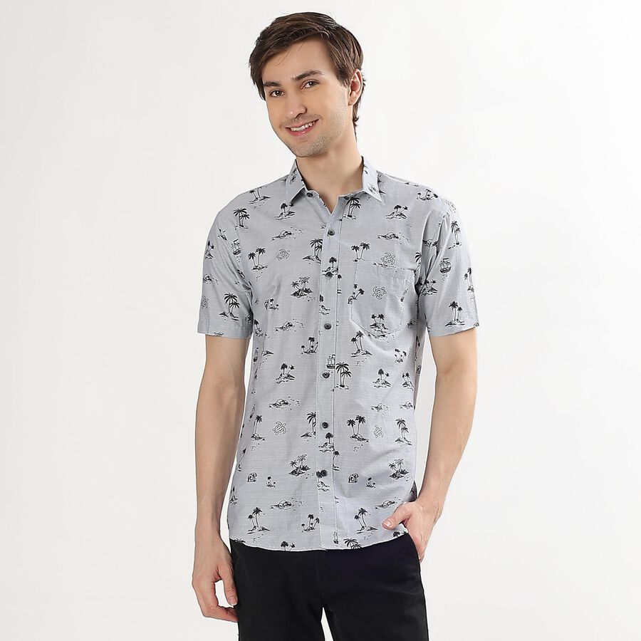 Men's Light Grey Cotton Classic Collar Casual Shirt, Light Grey, large