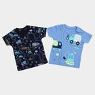 Infants' Blue Cotton Round Neck Printed T-Shirt, Mid Blue, small