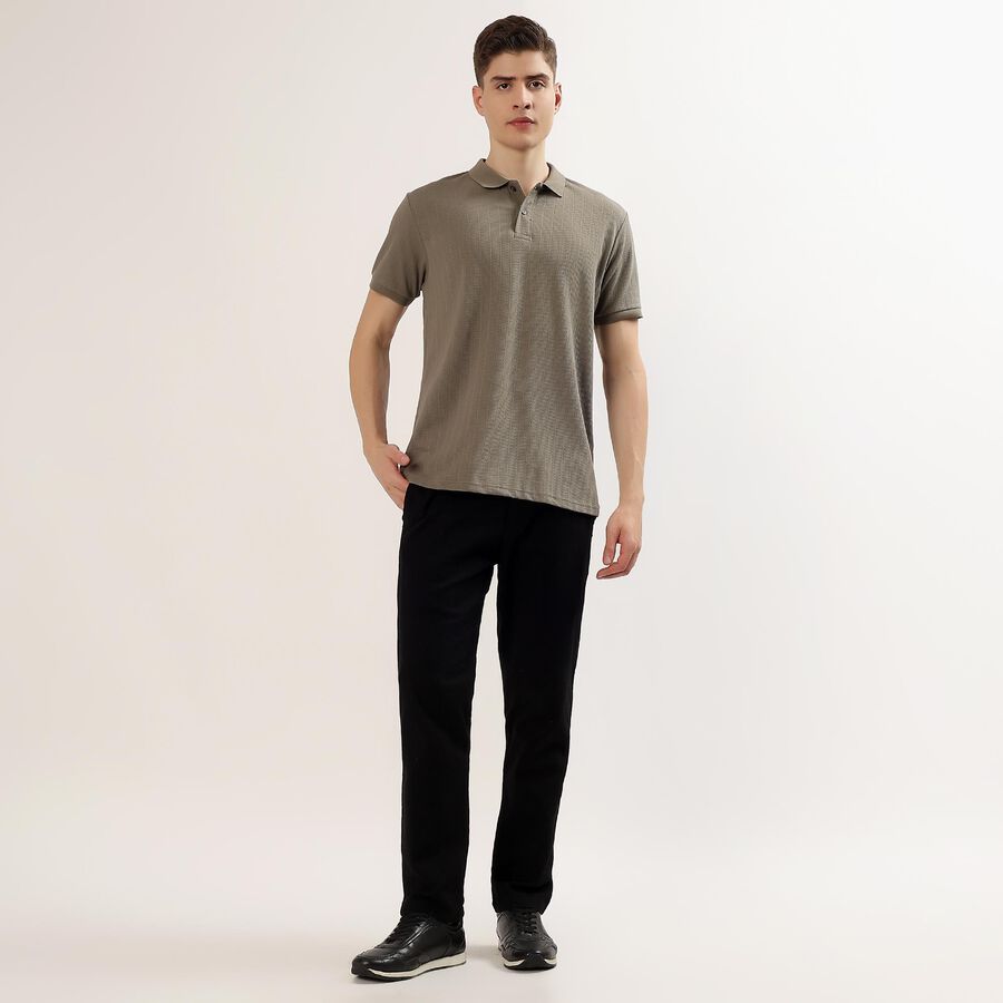 Men's Olive Polo Neck Textured T-Shirt, Olive, large