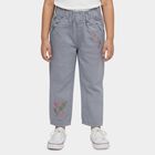 Girls' Muted Steel Grey Relaxed Fit Floral Embroidered Jeans, Light Grey, small