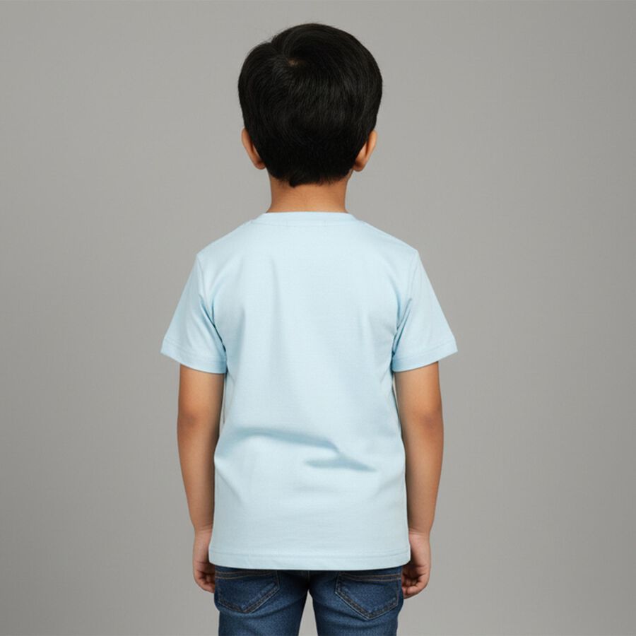 Boys Light Blue Cotton Crew Neck Casual T-Shirt, Light Blue, large image number null
