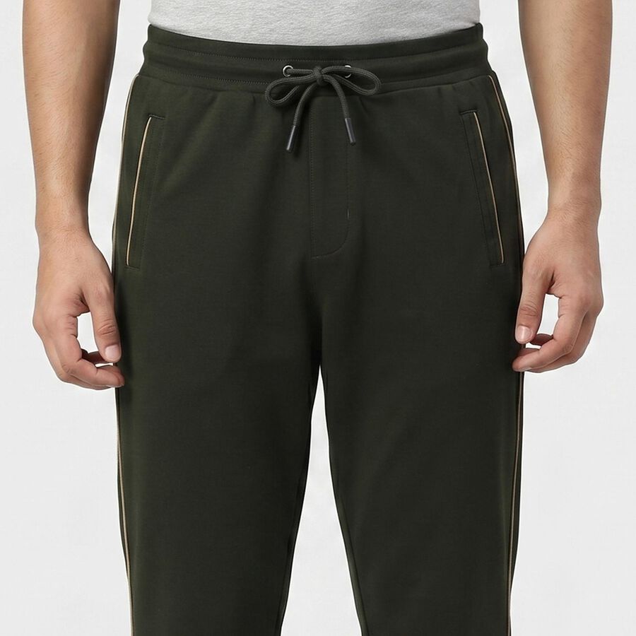 Men's Olive Green Jogger Fit Side-Striped Track Pants, ओलिव, large