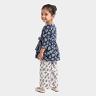 Girls Navy Blue V Neck Fusion Set Upper and Bottom Set, नेवी ब्लू, small