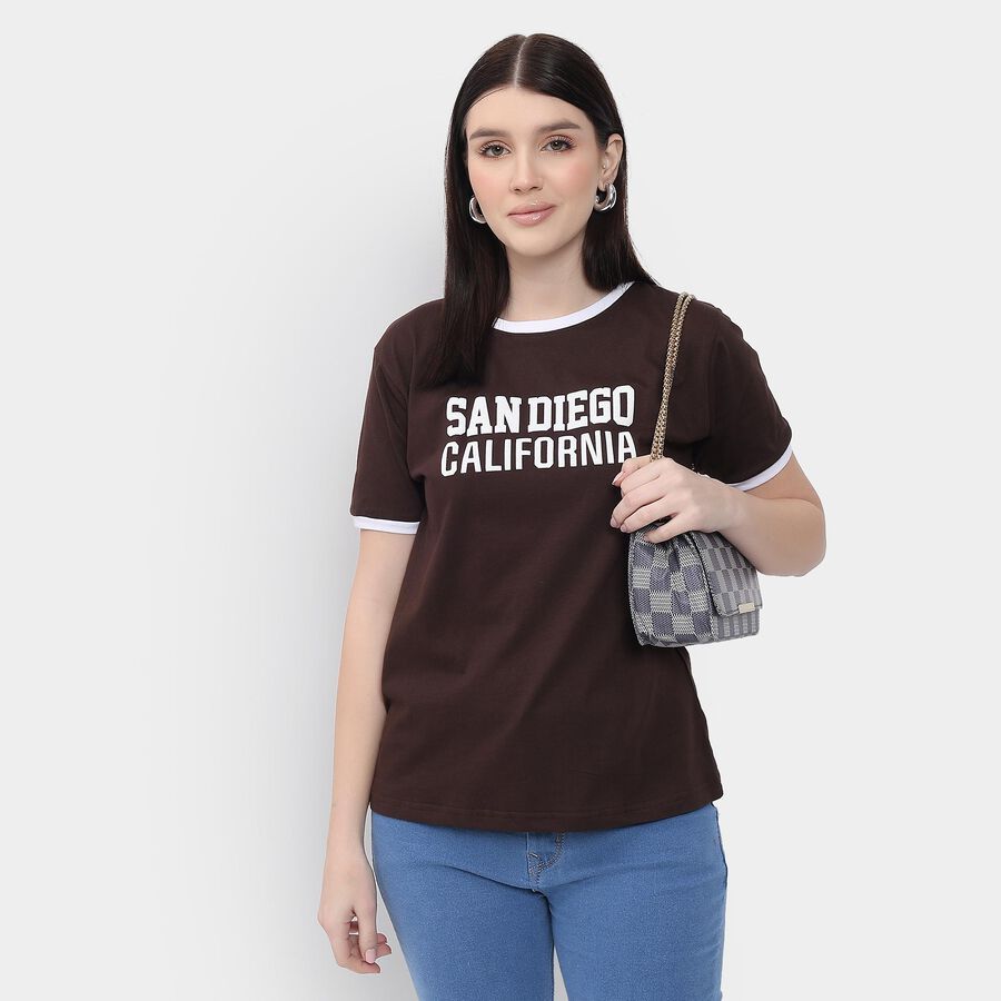 Ladies' 100% Cotton Round Neck T-Shirt , Brown, large
