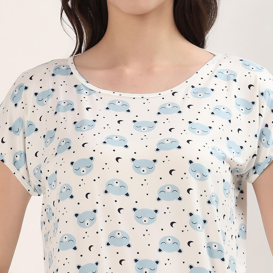 Women's White Scoop Neck Lace Detail Nighty, White, large