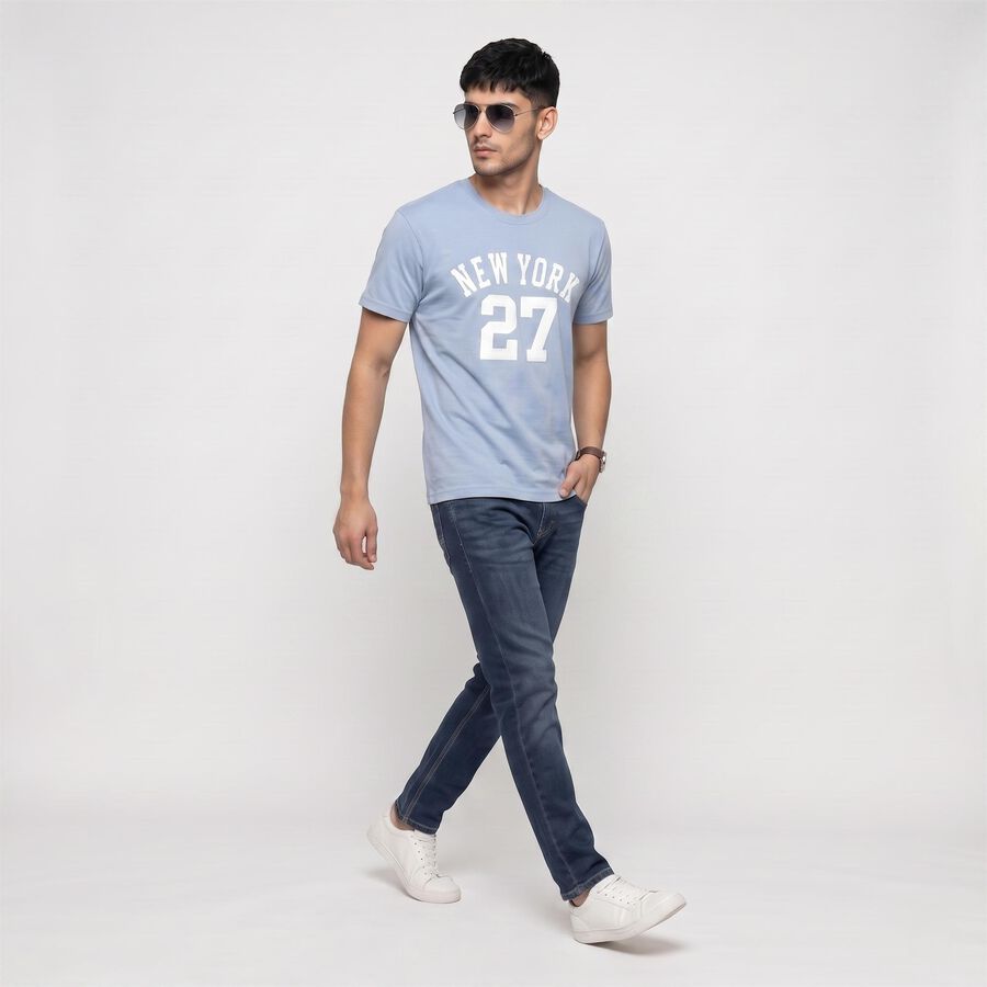 Men's Light Blue Round Neck Regular T-Shirt, स्काई ब्लू, large