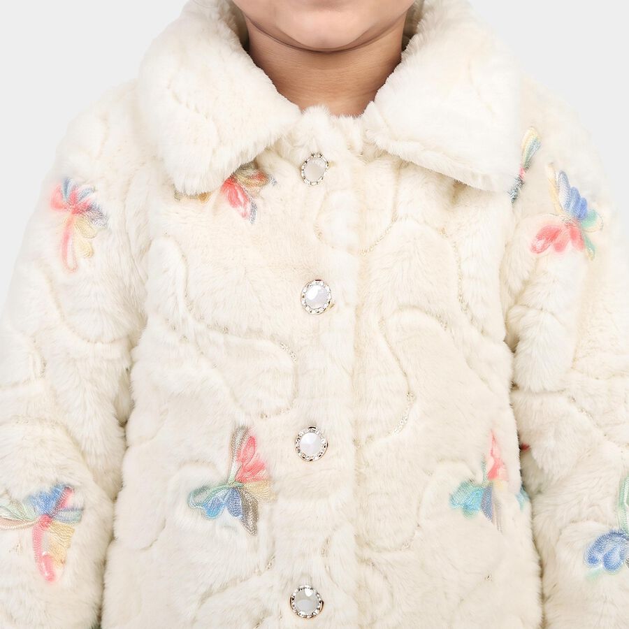Girls' White Spread Collar Fleece Jacket, White, large