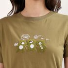 Women's Olive Cotton Round Neck Casual T-Shirt, Olive, small