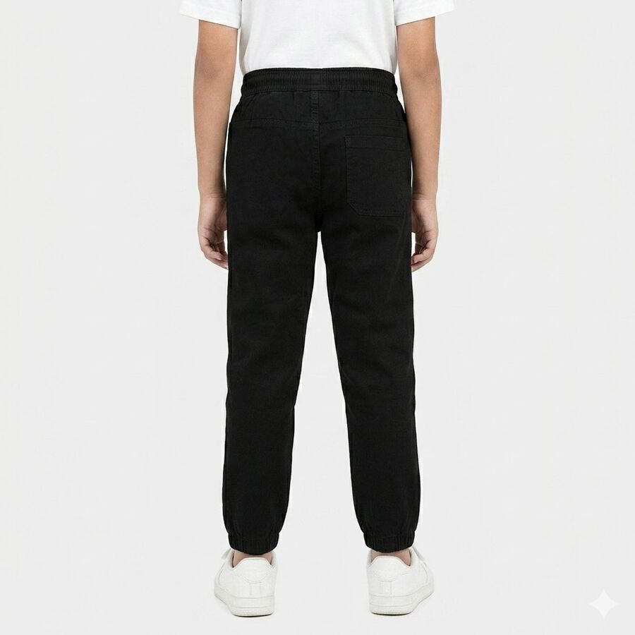 Boys' Black Regular Fit Cargo Jogger Trousers, काला, large