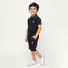Boys' Navy Cotton Blend Polo Neck Textured Baba Suit, नेवी ब्लू, small image number null