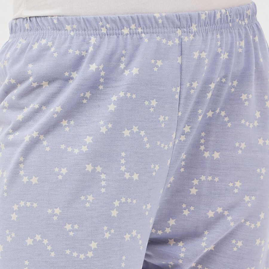Women's Soft Lavender Blue Relaxed Fit Star Printed Full-Length Pyjama, Light Blue, large image number null