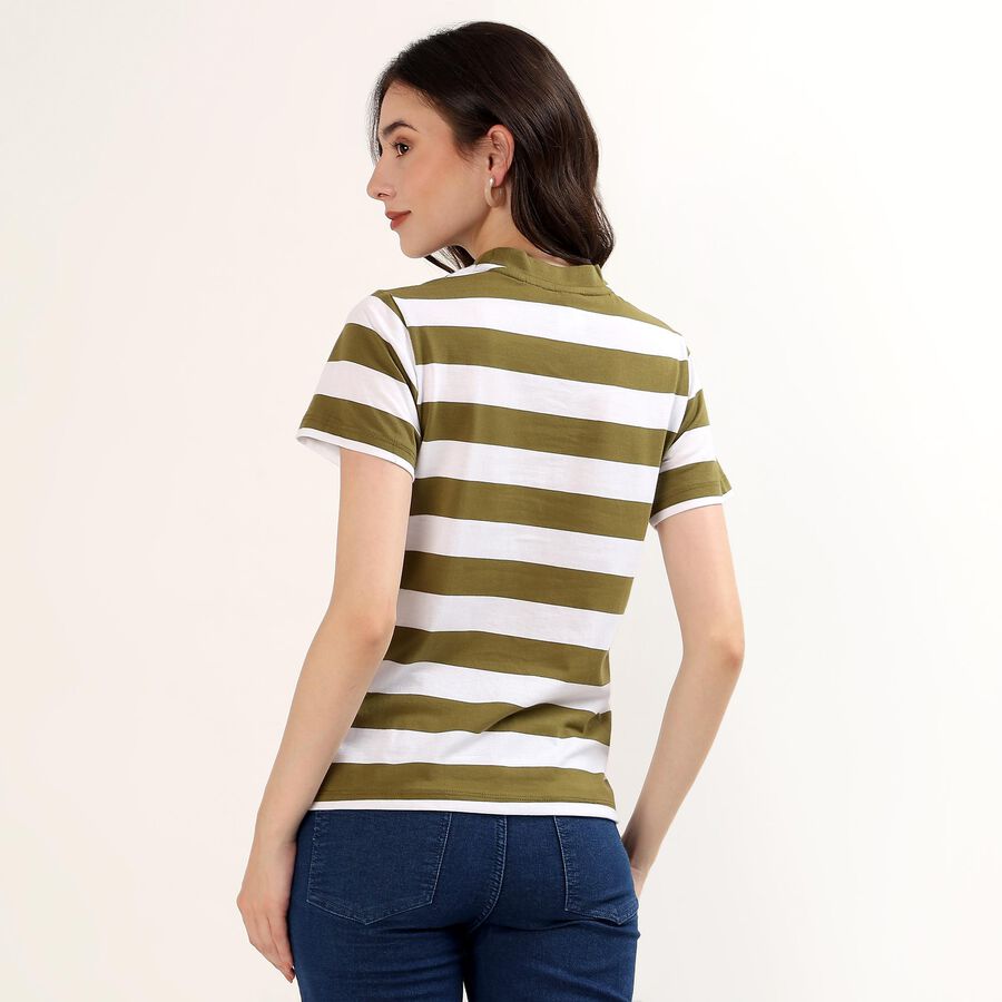 Women's Olive Round Neck Casual T-Shirt, Olive, large