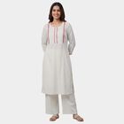 Women's White Mandarin Collar Textured Self Design Kurta, ऑफ व्हाइट, small