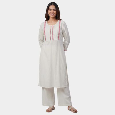 Women's White Mandarin Collar Textured Self Design Kurta