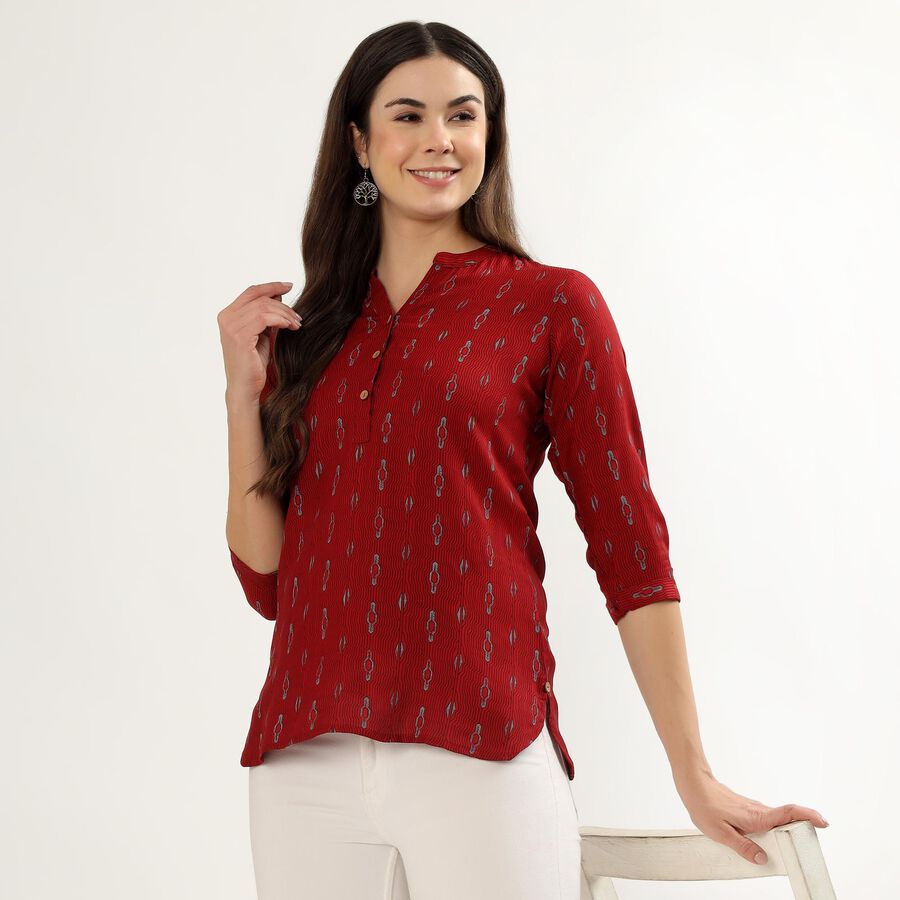 Women's Maroon Round Neck Printed Kurti, मरून, large