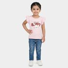 Girls Pink Cotton Round Neck Regular T-Shirt, Light Pink, small