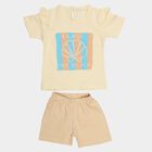 Infants Beige Cotton Crew Neck Short Set Upper and Bottom Set, Beige, small