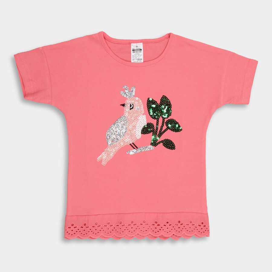 Girls' 100% Cotton T-Shirt , गुलाबी, large image number null