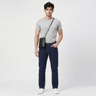 Men's Navy Blue Straight Fit Washed Jeans, मध्यम नीला, small