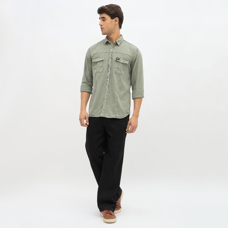 Men's Muted Olive Green Button Down Casual Shirt, Olive, large