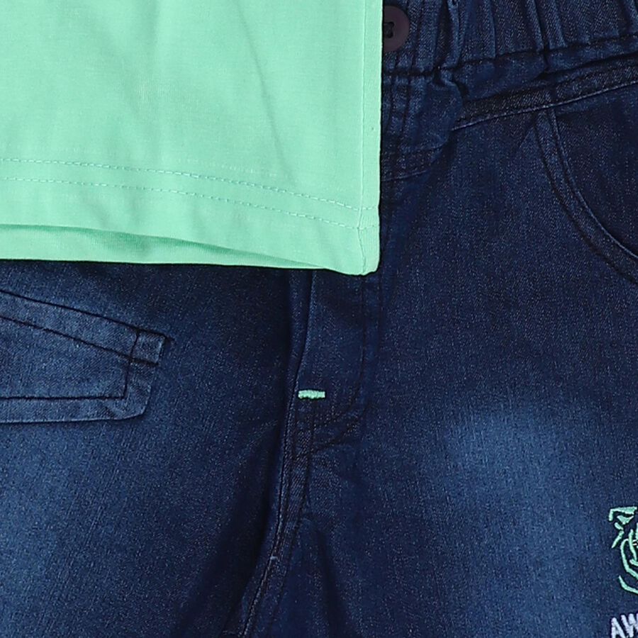 Boys' Light Green Cotton Round Neck Tiger Print Baba Suit, Light Green, large image number null