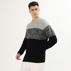 Men's Light Grey and Black Crew Neck Casual Pullover, Light Grey, small image number null