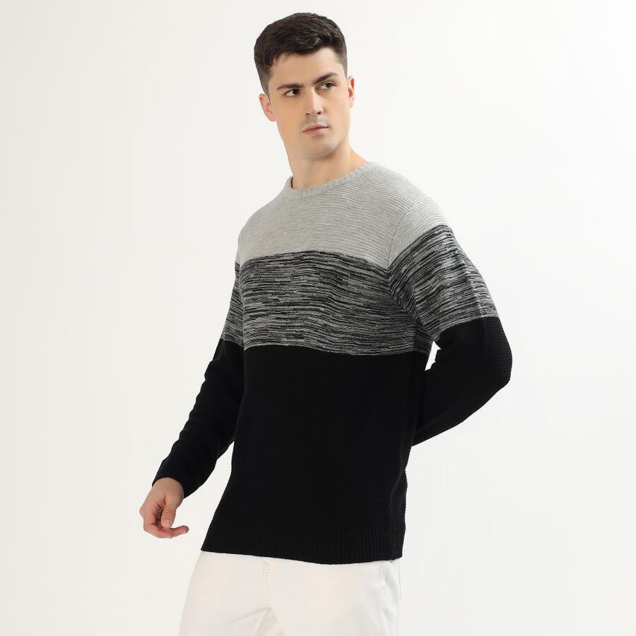 Men's Light Grey and Black Crew Neck Casual Pullover, Light Grey, large image number null