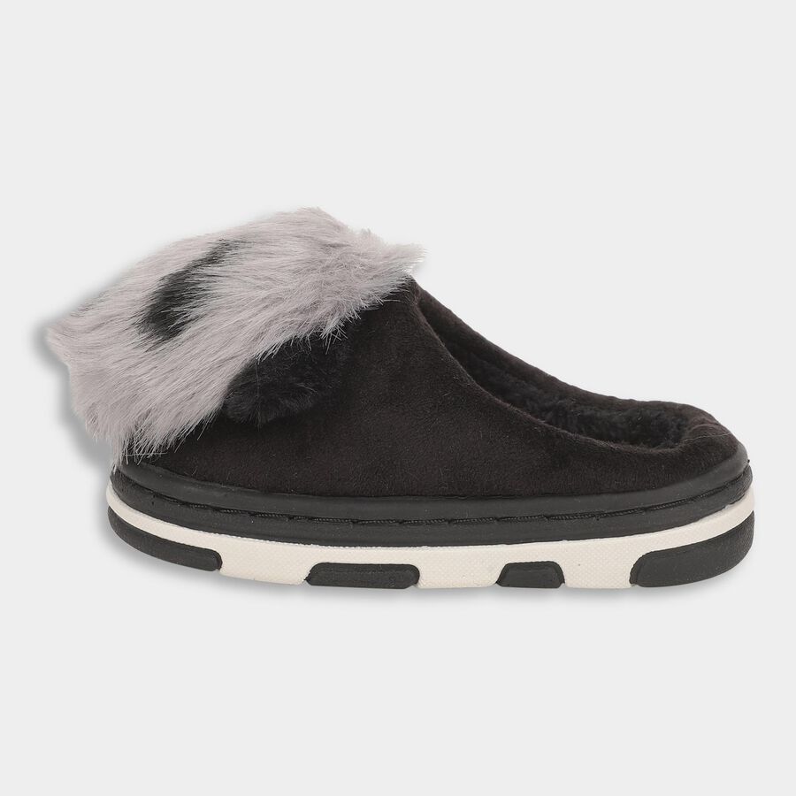 Kids Dusty Charcoal Black Slip-On Winter Slippers, Black, large image number null