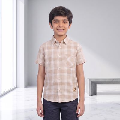 Boys Off White Cotton Collared Shirt