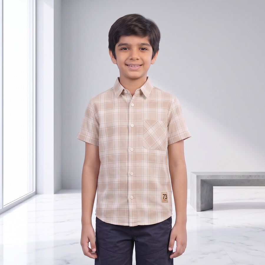 Boys Off White Cotton Collared Shirt, ऑफ व्हाइट, large