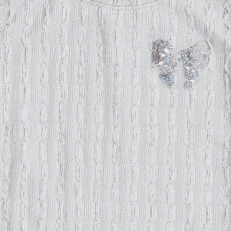 Girls Light Grey Round Neck Puff Sleeve T-Shirt, Light Blue, large