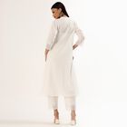 Women's White Cotton Notch Neck Self Design Kurta, Off White, small