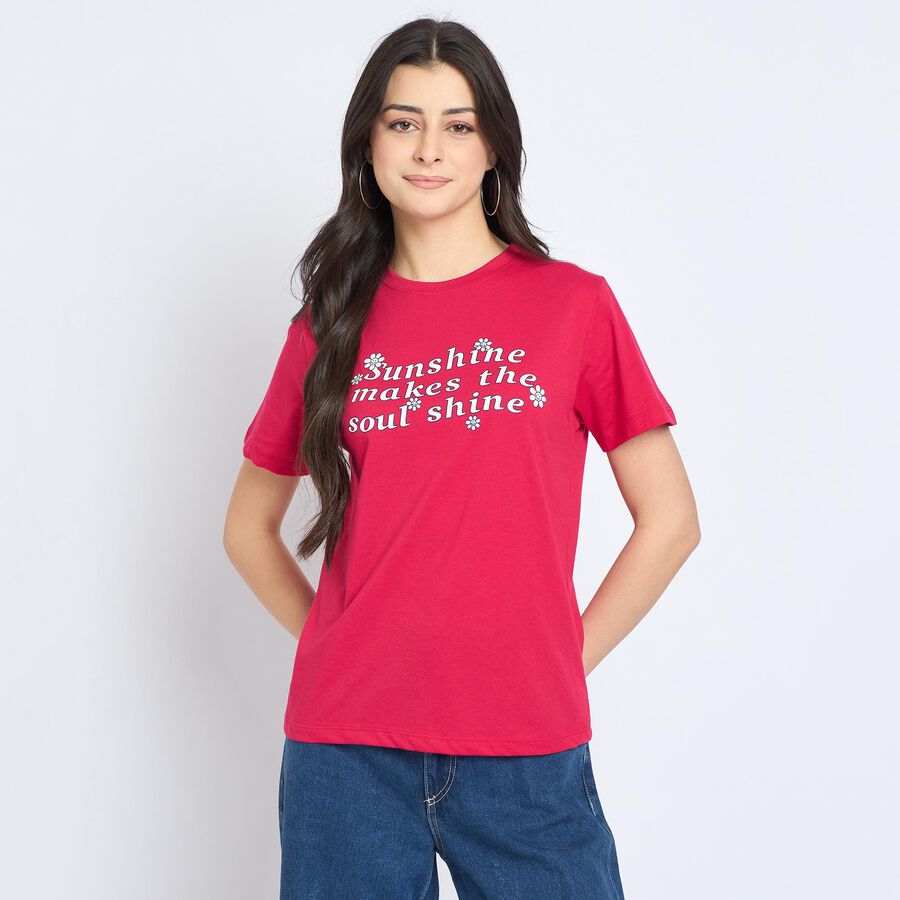 Ladies' Round Neck T-Shirt, Fuchsia, large
