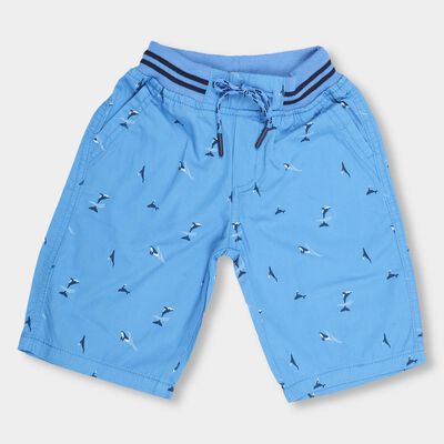 Boys Bright Sky Blue Printed Relaxed Fit Jamaican Shorts