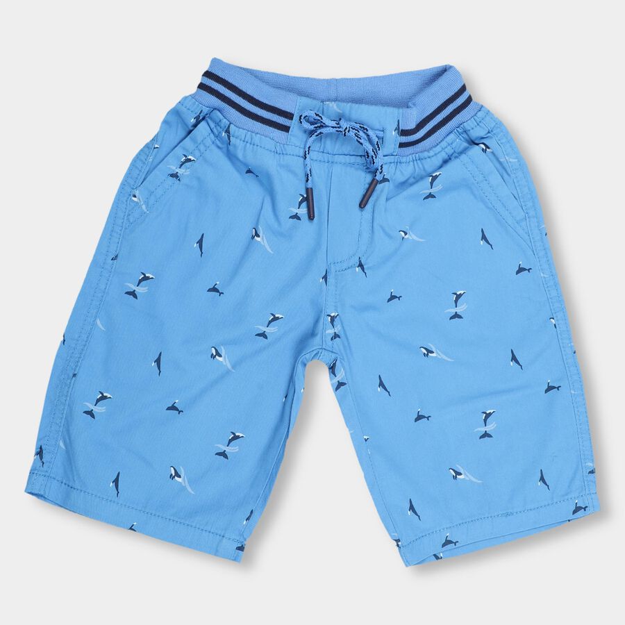 Boys Bright Sky Blue Printed Relaxed Fit Jamaican Shorts, Royal Blue, large image number null