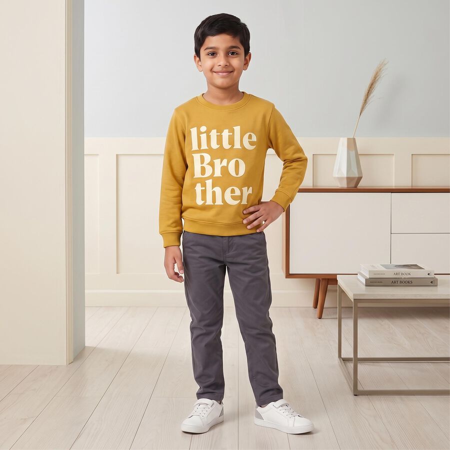 Boys' Mustard Crew Neck Pullover Sweatshirt, Mustard, large