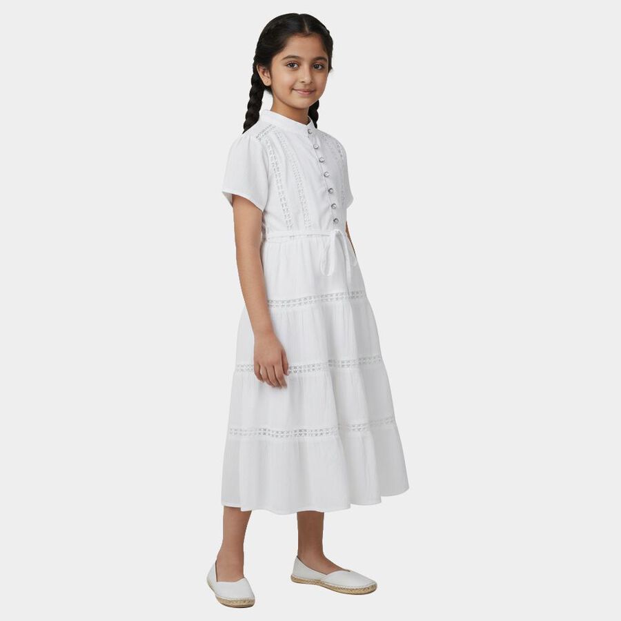 Girls' White Sleeveless A-Line Dress, White, large