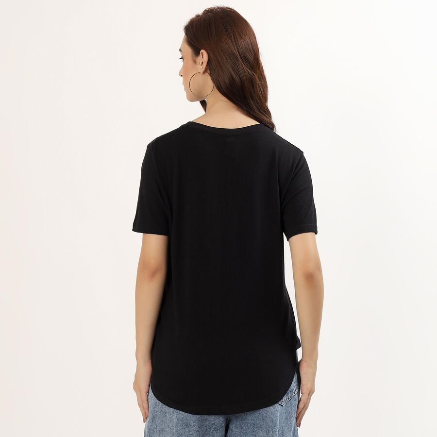 Women's Jet Black Cotton Round Neck Casual T-Shirt, काला, large image number null