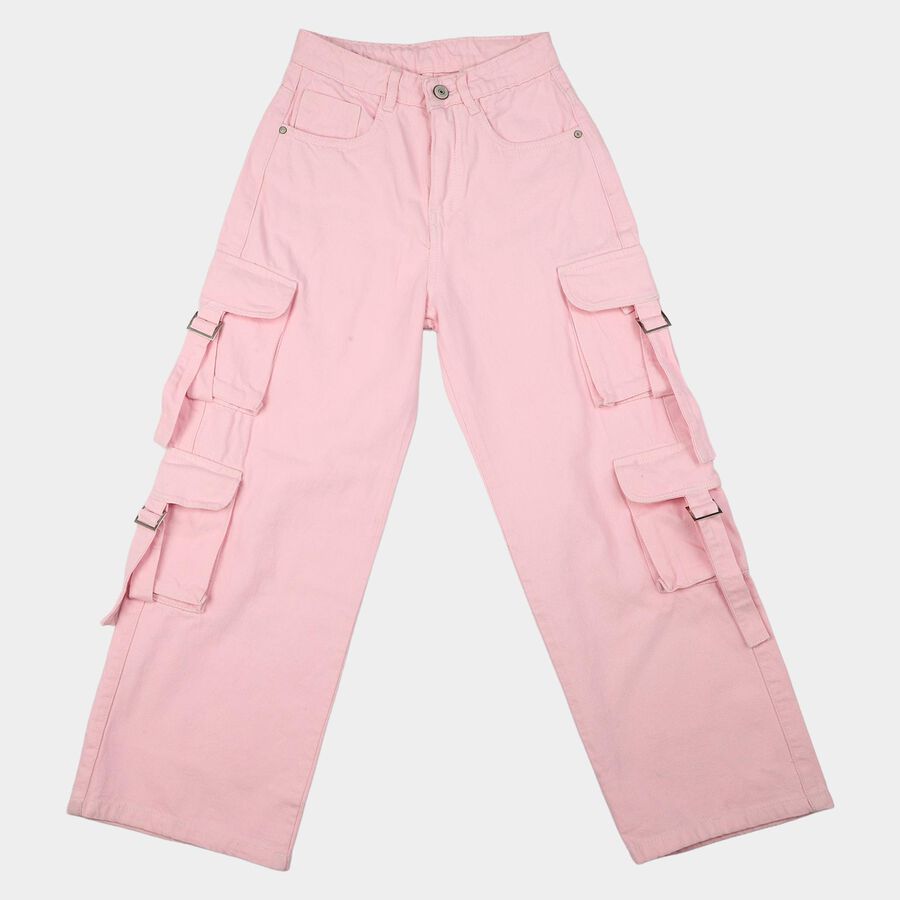 Girls Pink Wide Leg Cargo Jeans, Light Pink, large