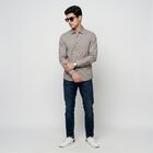 Men's Brown Cotton Spread Collar Casual Shirt, Brown, small