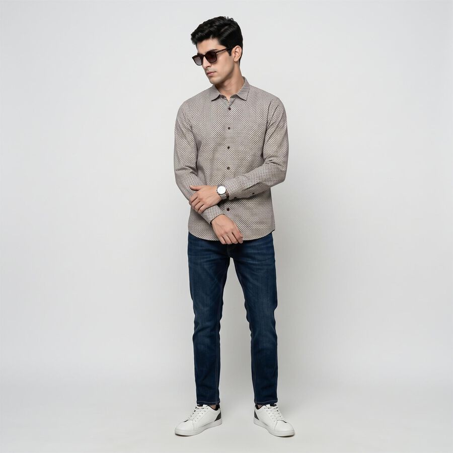 Men's Brown Cotton Spread Collar Casual Shirt, Brown, large