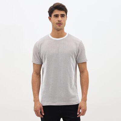 Men's Brown and White Crew Neck Casual T-Shirt