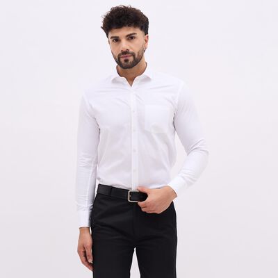 Men's Rich Eggshell White Cotton Cut Away Collar Slim Fit Formal Shirt