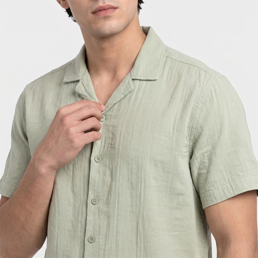 Men's Mint Green Cotton Camp Collar Co-ord Set, Light Green, large