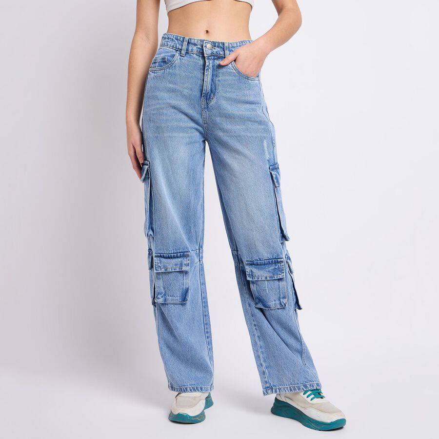 Ladies' 100% Cotton Jeans, हल्का नीला, large