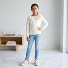 Girls' Cream Crew Neck Pullover Sweatshirt, Off White, small