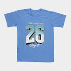 Boys' Navy Blue Round Neck Graphic Printed Casual T-Shirt, Mid Blue, small